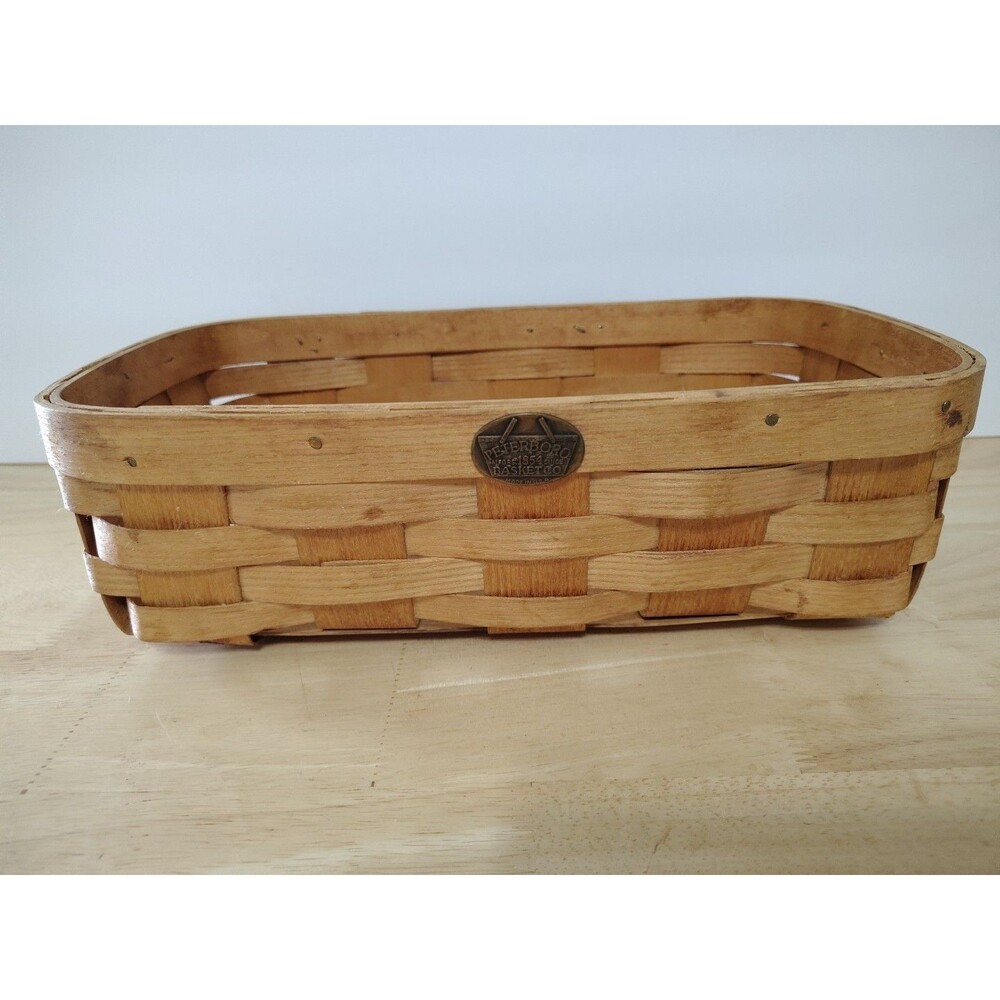 Peterboro Basket Co. Rectangular Bread Hand Woven Basket Large Weave USA Logo